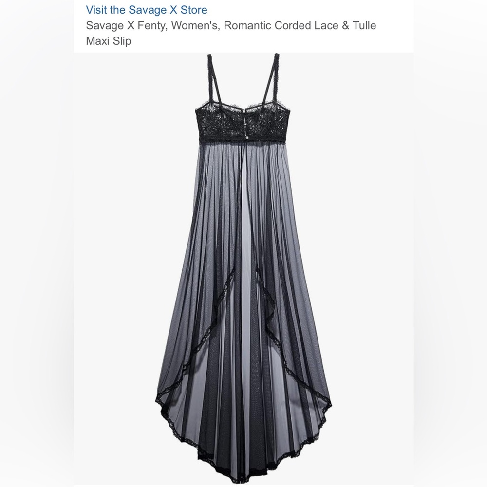 Savage Fenty Sexy Fem Bot Black Lace & Tulle Maxi Slip- Nighty lingerie 1X - Picture 2 of 8